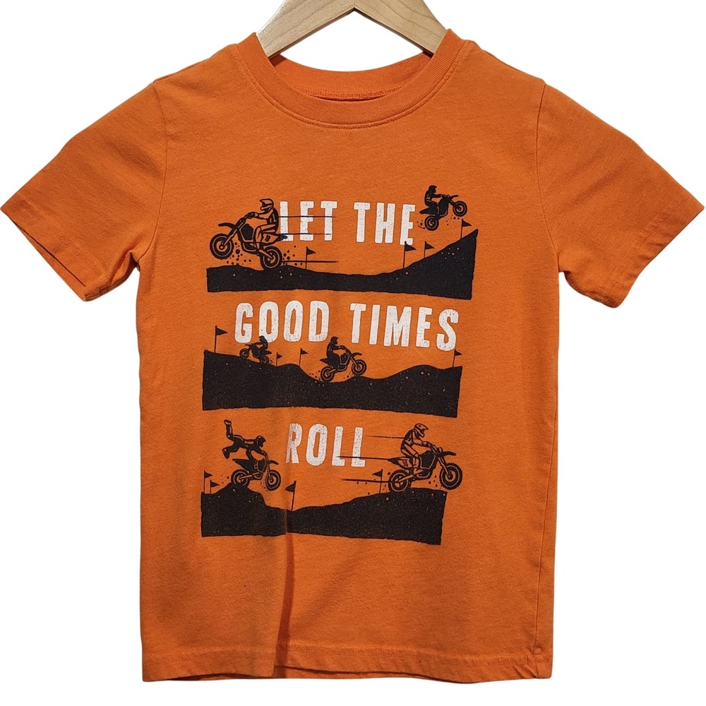 Jumping Beans Boys Orange Motocross The Good Times Roll Graphic Tee Size 6 Slim